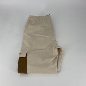 ROCK SALT Mens Cargo Pants Beige Elastic Waist Drawstring Size L